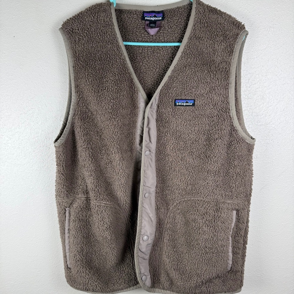 Patagonia Los Gatos Fleece Vest Brown Snap Front Women Large‎ TOPB